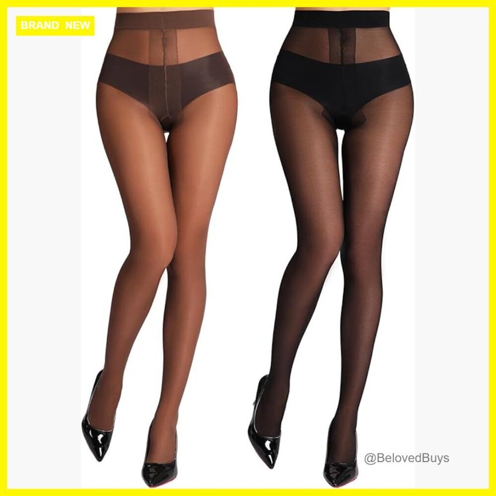 20D Sheer Tights T-Crotch High Waist Reinforced Toes 2 Pairs